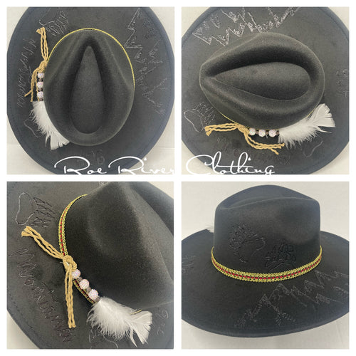 FINAL SALE Black custom burned felt hat