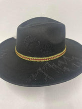 Black custom burned felt hat