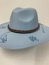 Blue custom burned felt hat